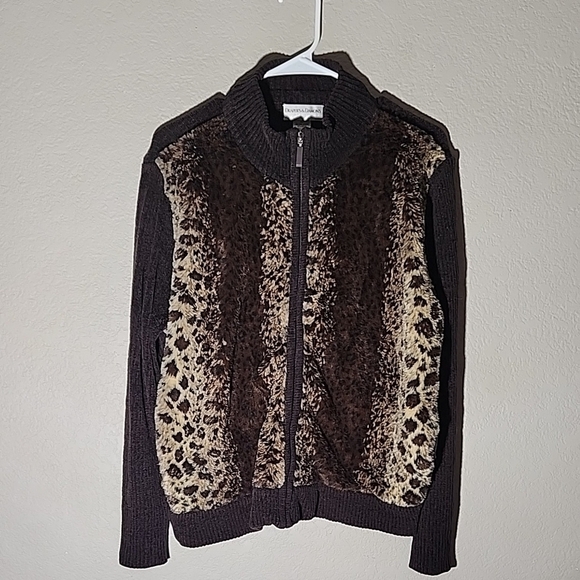 Vintage Dappers & Damons Cardigan Sweater Large Petite Lepoard Black Old Money - Picture 1 of 9